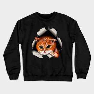 Cat peekaboo 2 - cute stowaway kitten playing peekaboo from a rip torn hole! For those who love Cute cats Crewneck Sweatshirt